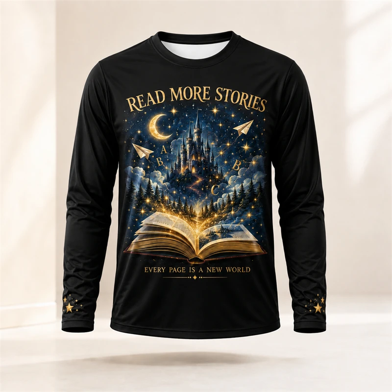 Books - Kaos Lengan Panjang dengan Motif Buku