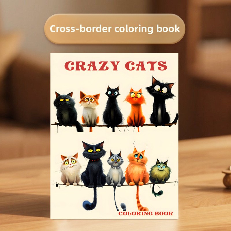 Adult Coloring Book Stress Relief - Buku Mewarnai Kucing Gila Ilustrasi Kucing