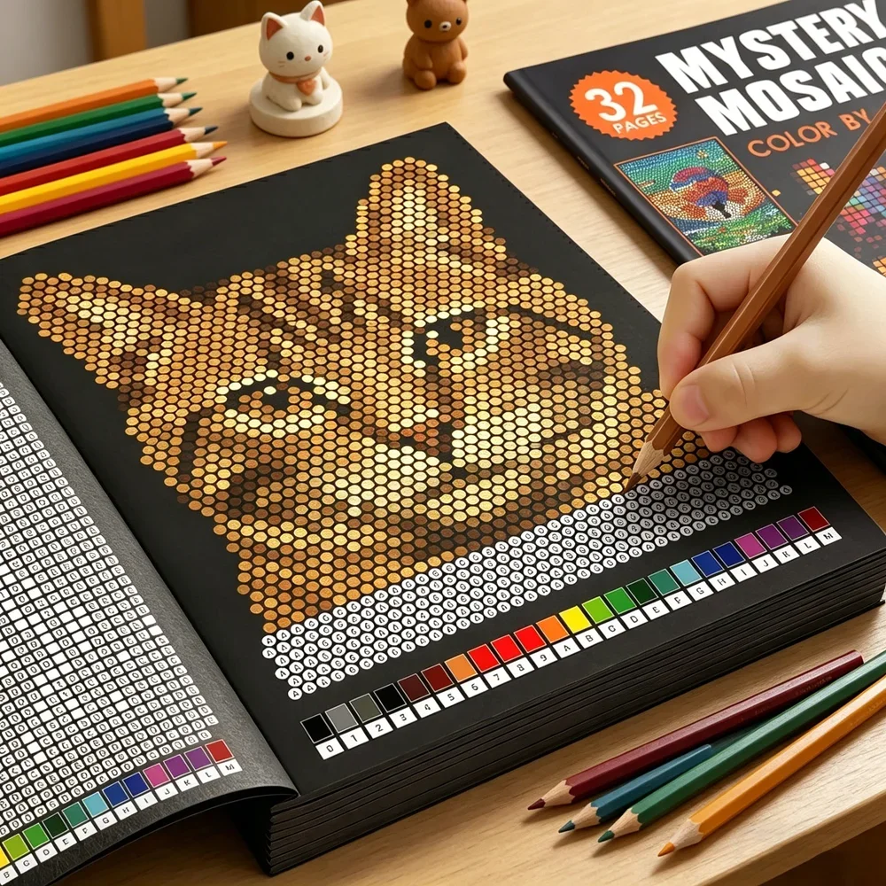 Adult Coloring Book Stress Relief - Buku Mewarnai Mosaik Misterius dengan Angka